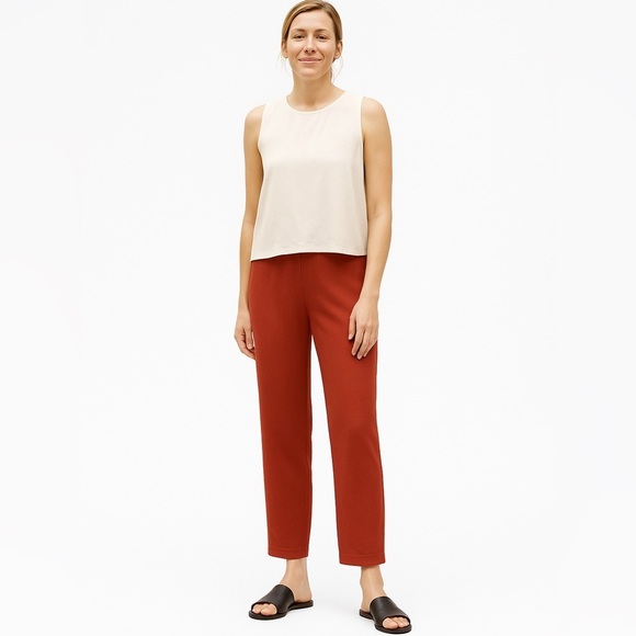 Eileen Fisher Silk Cropped Pants Red Side Zip Excellent Size S - Picture 2 of 8